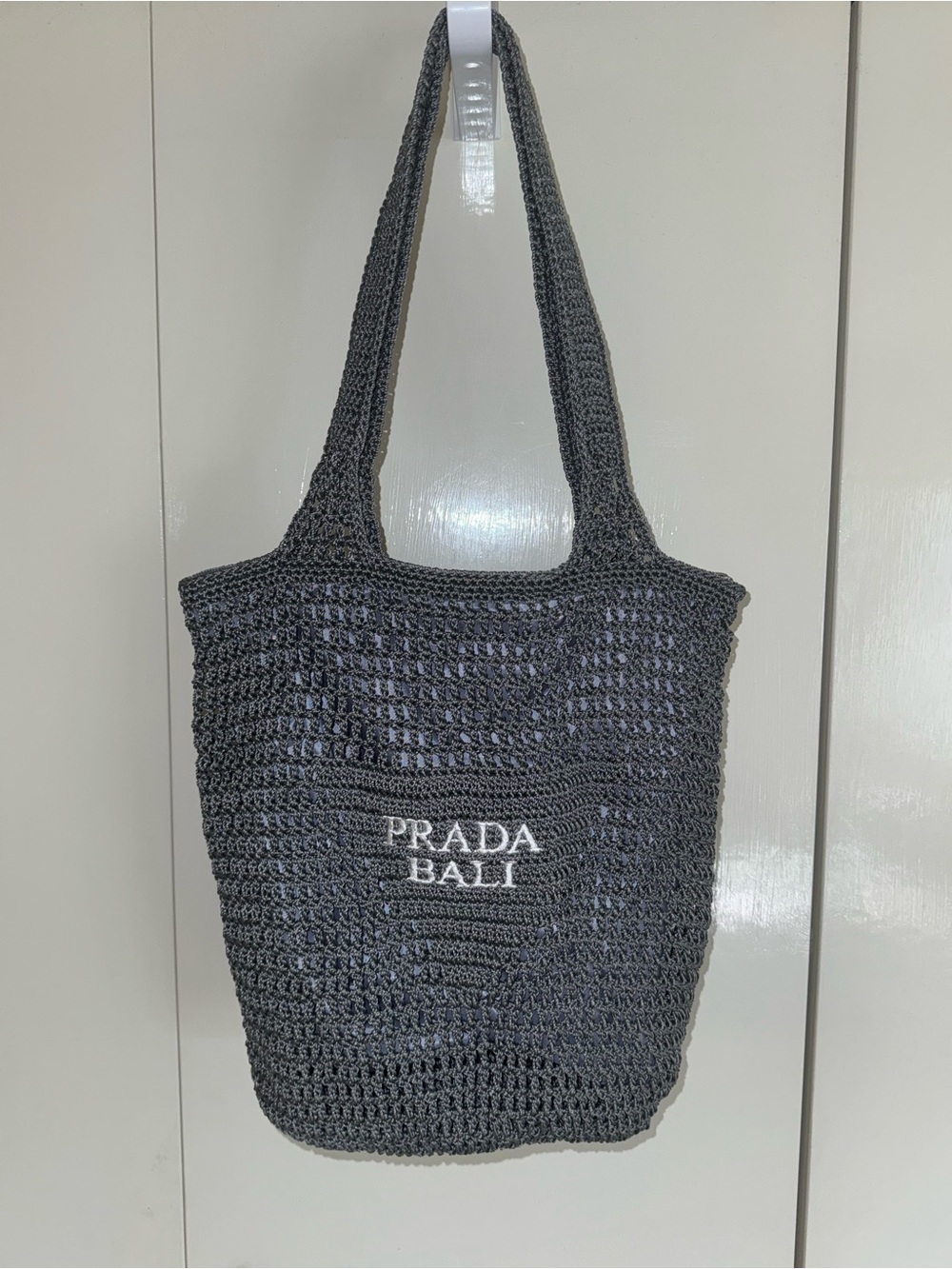 “PRADA BALI” Gray Crochet Tote Bag